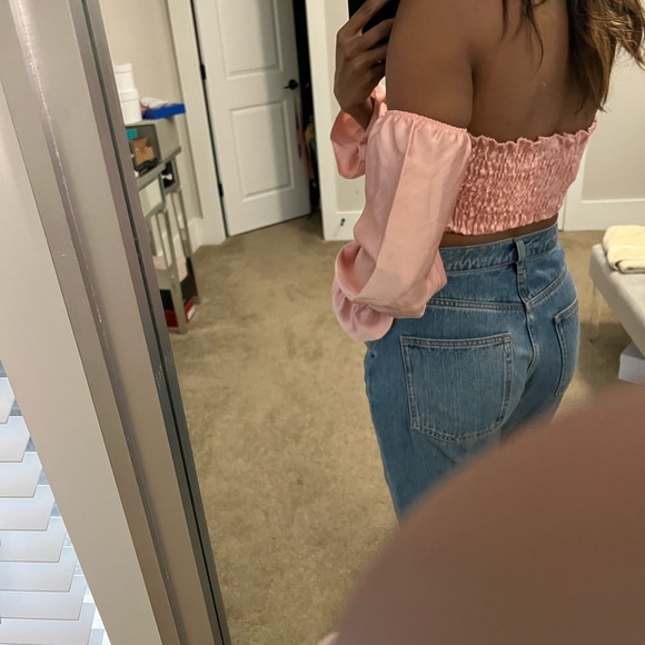 Blush shirred satin crop top - Picture 6 of 7